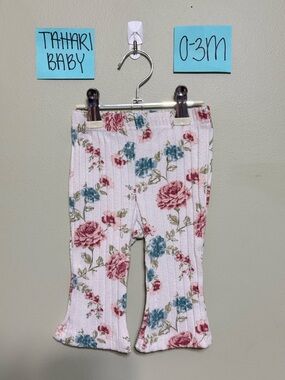 NWOT Tahari Baby Floral Ribbed Knit Pants - Pink & Teal Flowers, 0-3M